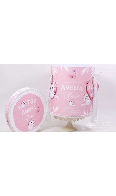 Trusou botez Pisicile Aristocrate cu fluturi mov si roz 18